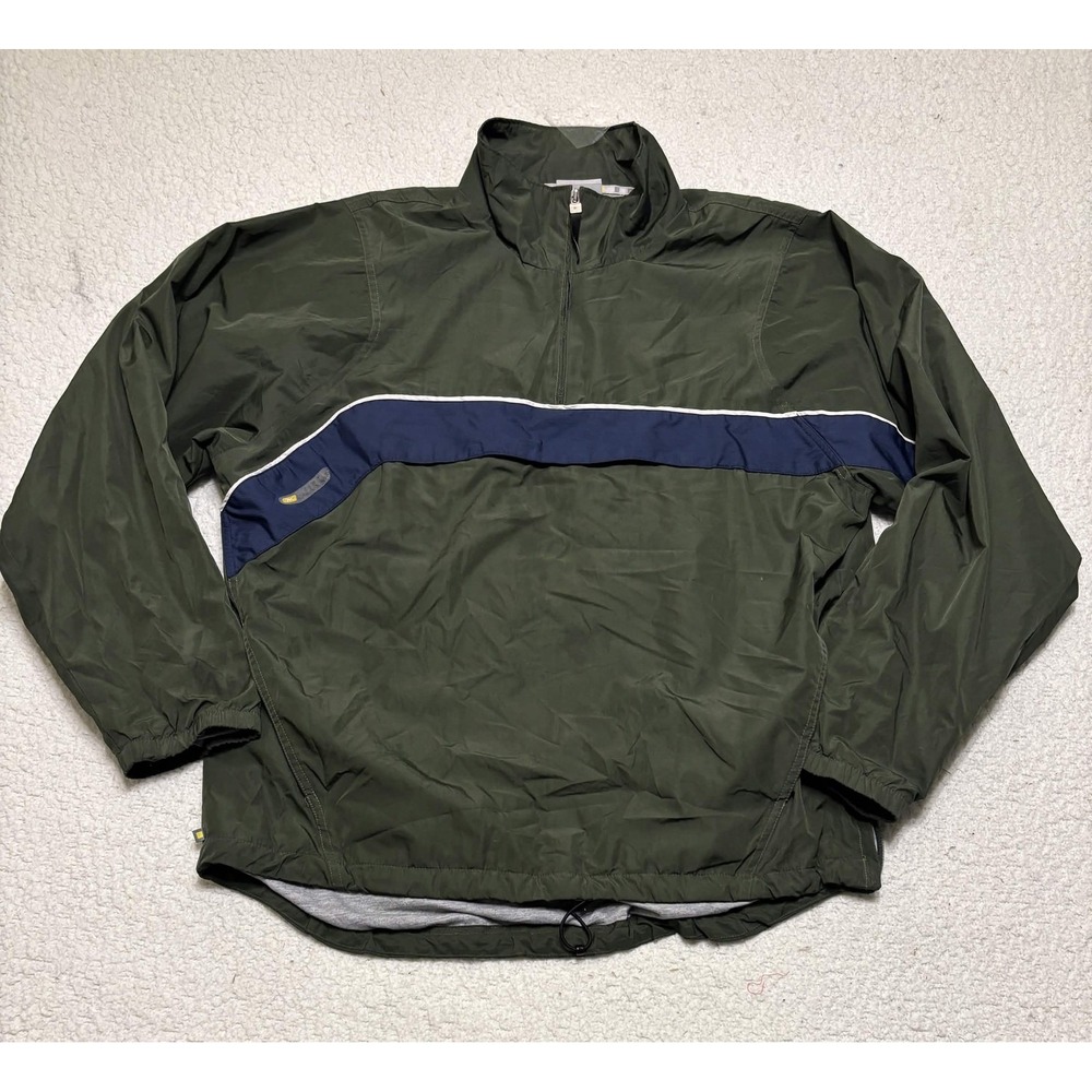 Vintage Reebok Mens Windbreaker Green Quarter Zip Pullover Jacket Size L 90s